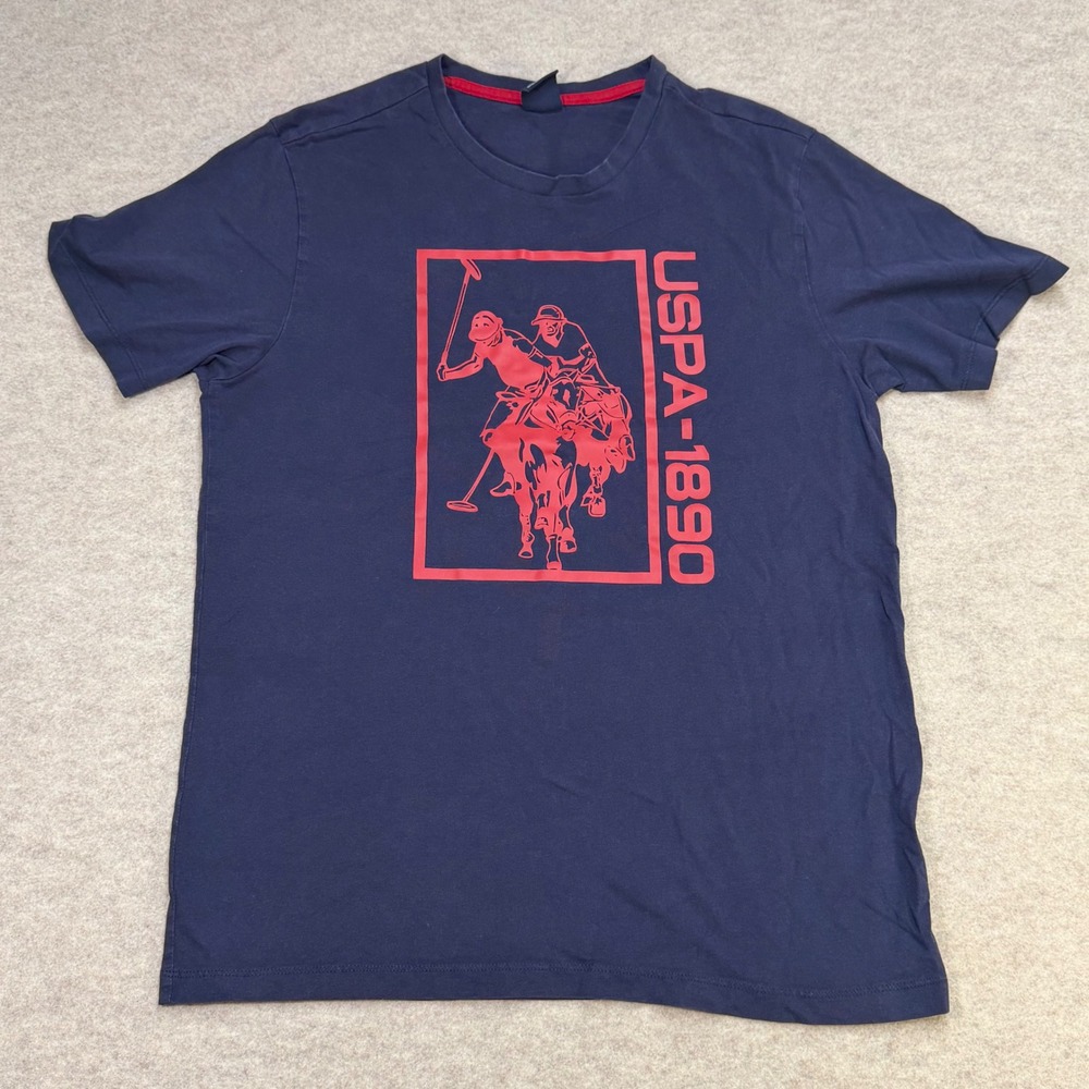 US Polo Assn Mens Graphic T-Shirt Navy Blue Red Logo USPA-1890 Size‎ Med Casual